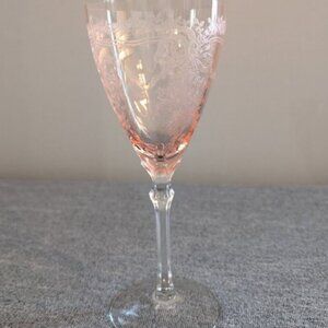 Fostoria "June" Pink Water Goblet, VG with Small Chip on Rim, UV-Reactive